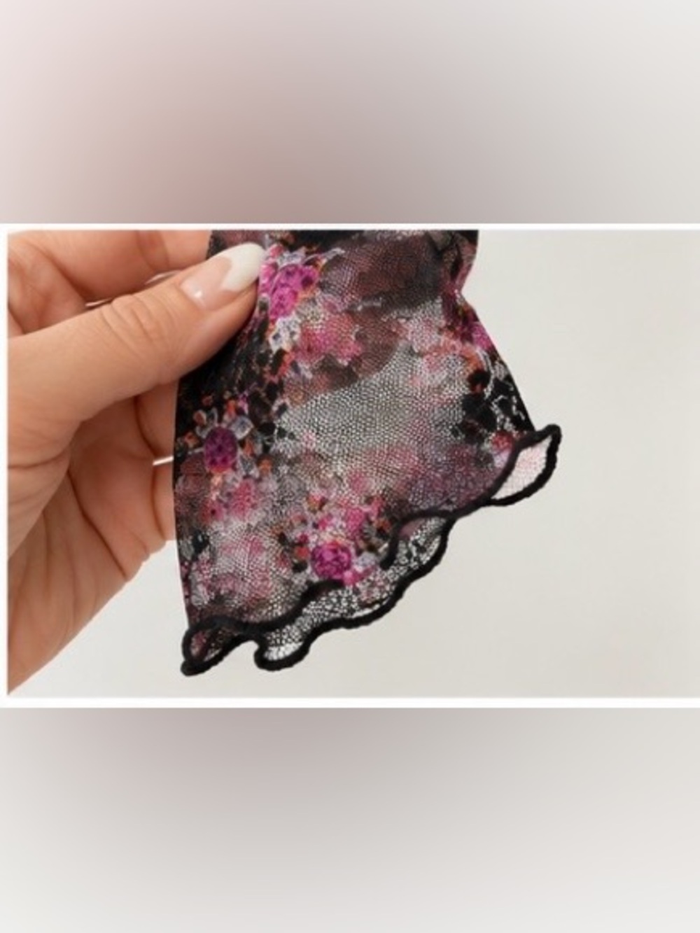 Intimately Free People Floral Mesh Mock Neck Sheer Top M Black Pink Long Sleeve - Picture 5 of 6